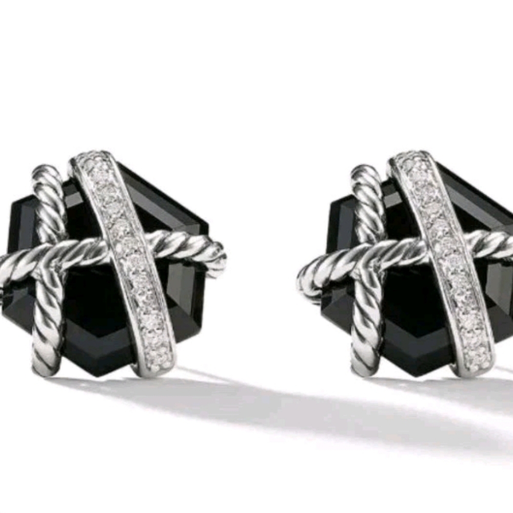 DY  Black and Silver Stud Earrings